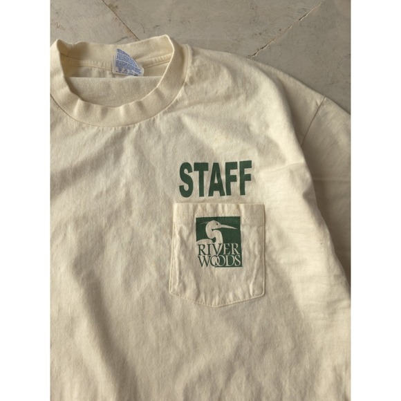 Vintage 1990s River Woods Field Laboratory Ivory Pocket T-shirt Hanes XL - Picture 4 of 8
